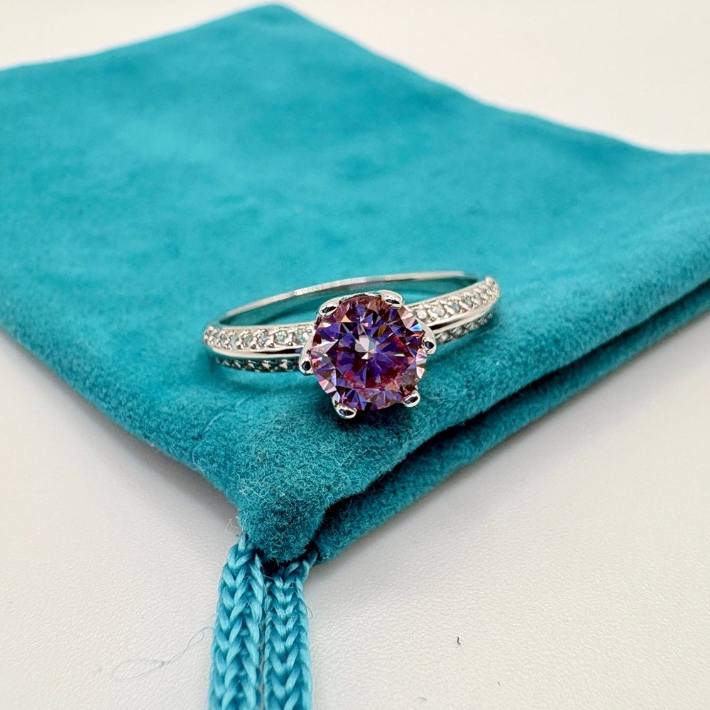 Sakura Pink Moissanite Ring 1.00 CT | 14K Gold Plated | Pave Band | Cert| Sz 7&9